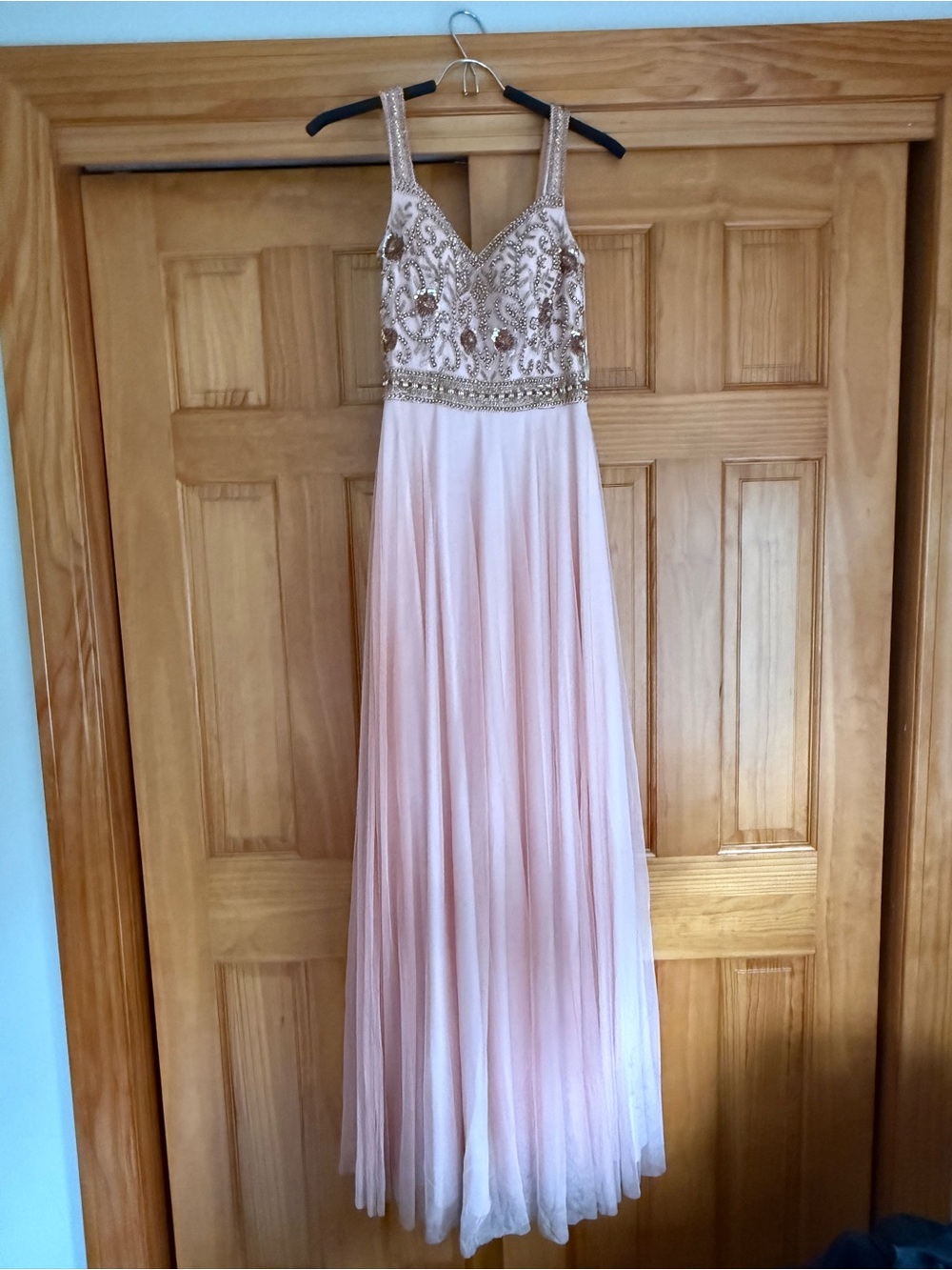 Beaded V-Neck Pink Maxi Dress